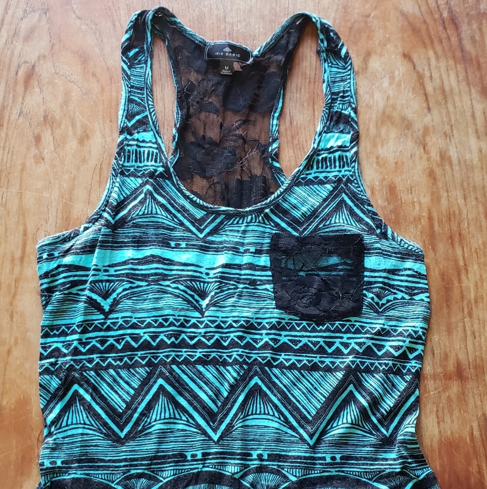 Two color tank top black and turquoise size s